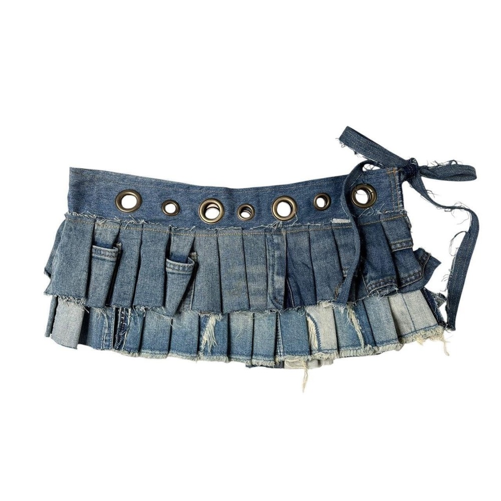 upcycled denim pleated mini skirt-belt